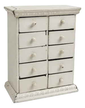 Antique C. 1900 Painted Spice Cabinet With 10 Metal-Lined Lidded Drawers