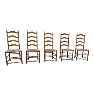 Early 20th Century Set of Five Antique Rush Seat Dining Chairs