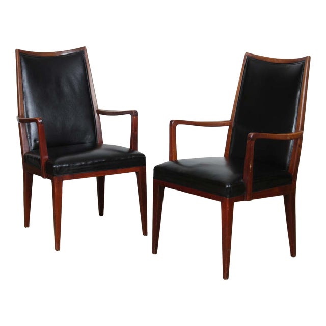 Vintage Wooden and Leather Armchairs, 1950s, Set of 2 For Sale