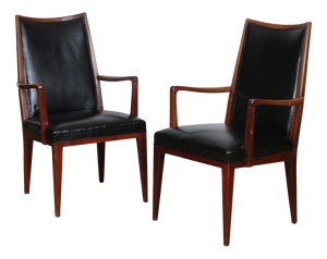 Vintage Wooden and Leather Armchairs, 1950s, Set of 2