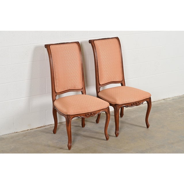 Baker Furniture Company Baker Furniture French Provincial Louis XV Carved Walnut Side Chairs or Dining Chairs, Pair For Sale - Image 4 of 12