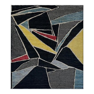 Cubist Abstract Carpet in Carbon Black & Saffron - 8'10" X 9'10" For Sale