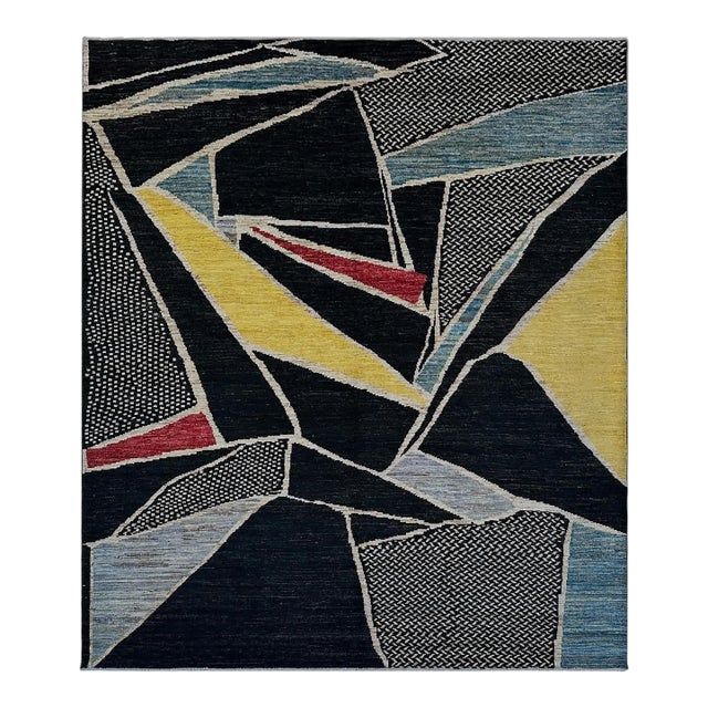 Cubist Abstract Carpet in Carbon Black & Saffron - 8'10" X 9'10" For Sale