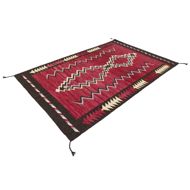 Modern Southwestern Navajo-Style Handmade Wool Area Rug in Crimson and Obsidian For Sale - Image 10 of 10