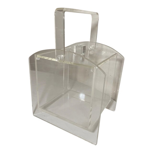 Vintage Mid Century Modern Handmade Lucite Ice Bucket Carrying Pail Box For Sale