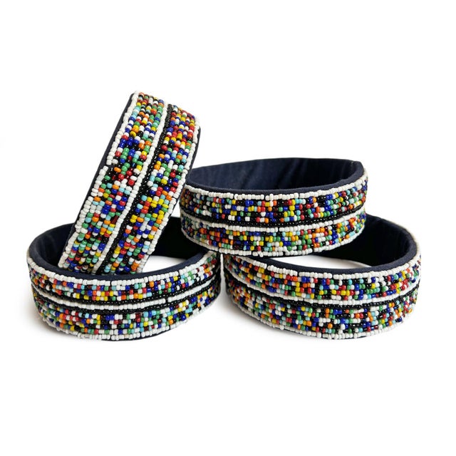 Beautiful vintage vibrant multi-color handmade African beads crafted into an arm band originally worn on upper arm. Navy...