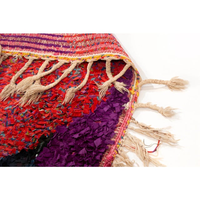 Transitional Vintage Mid-Century Moroccan Geometric Red and Purple Fabric Rug For Sale - Image 3 of 5
