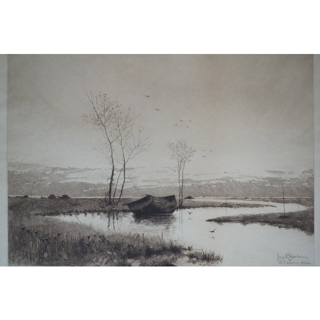 Antique Louis Harlow w.h. Shelton Signed Rowboat Riverscape Etching 22" For Sale - Image 4 of 11