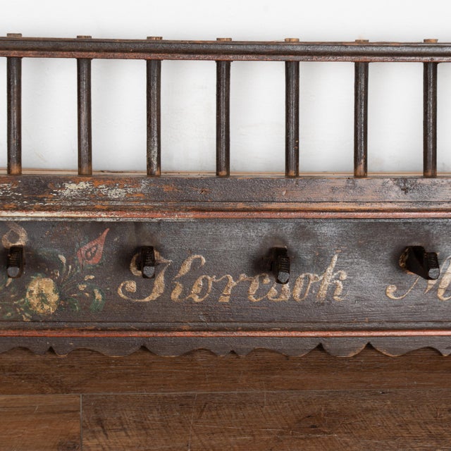 Folk Art 19th Century Original Painted Hanging Rack With Hooks For Sale - Image 3 of 6