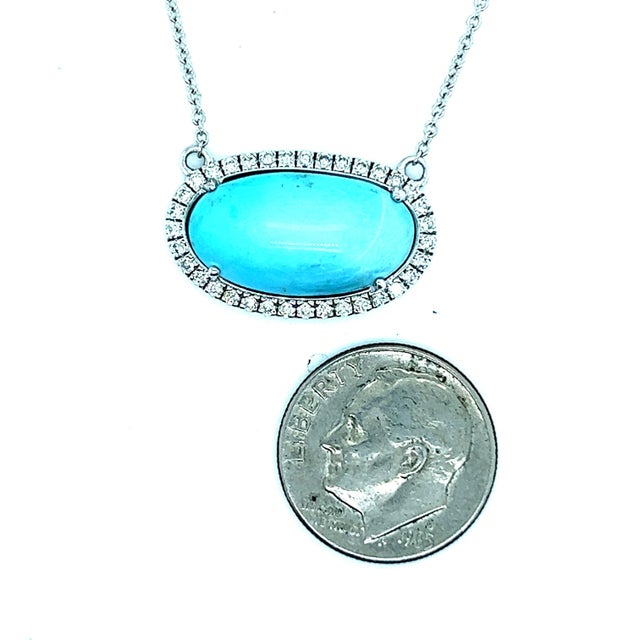 Natural Persian Turquoise Diamond Halo Pendant With Chain 18.5" 14k WG 8.1 TCW Certified $4,975 300679 Nothing says, “I...
