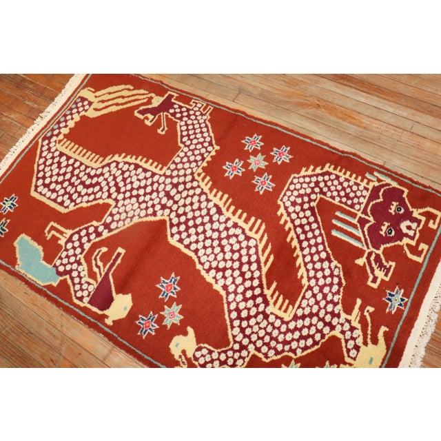 Colorful one-of-a-kind Tibetan rug from the 3rd quarter of the 20th century with a dragon motif Measures: 3'4'' x 5'7''.