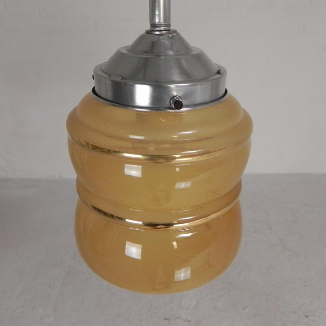 Art Deco Pendant Lamp with Beige Glass Shade, 1930s For Sale - Image 4 of 13