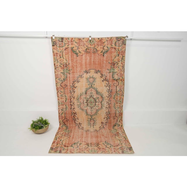 Textile 1970s Vintage Turkish Handmade Wool Cotton Peach Area Rug For Sale - Image 7 of 12