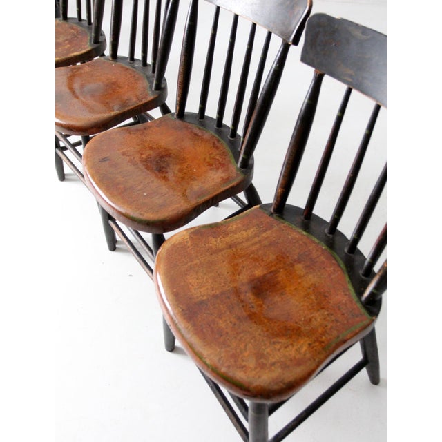 Early 20th Century Antique Painted Plank Seat Chairs Set of 7 For Sale - Image 5 of 12