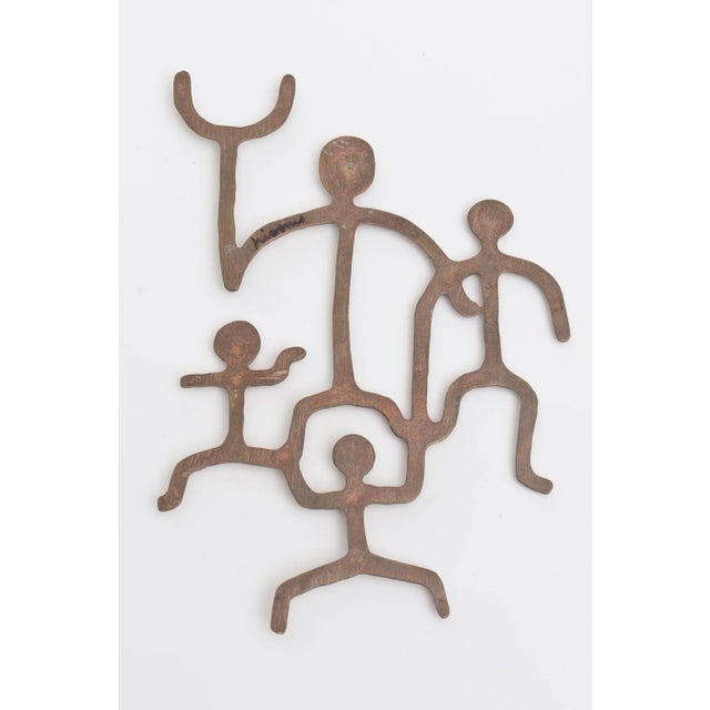 Vintage Higgins Hand Hammered Bronze Stick Figure Small Wall Sculpture Signed For Sale In Miami - Image 6 of 8
