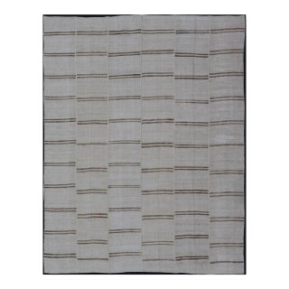 Large Vintage Paneled Kilim Flat-Weave Stripe in Neutral Tones of Cream & Brown 12'2 X 14'8 For Sale