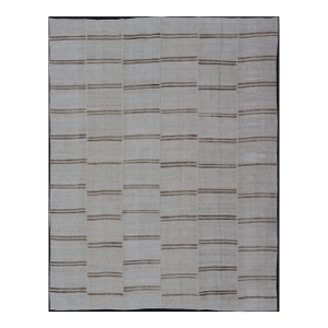 Large Vintage Paneled Kilim Flat-Weave Stripe in Neutral Tones of Cream & Brown 12'2 X 14'8