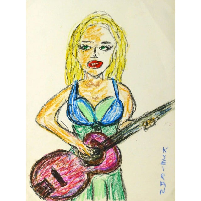 Kseiran, French Oil Pastel - the Guitarist For Sale