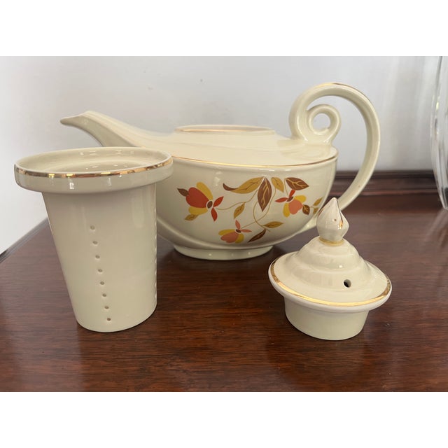 Farmhouse Vintage Hall's Superior China Jewel Tea Autumn Leaf Aladdin Teapot With Original Infuser, Circa 1940s For Sale - Image 3 of 5