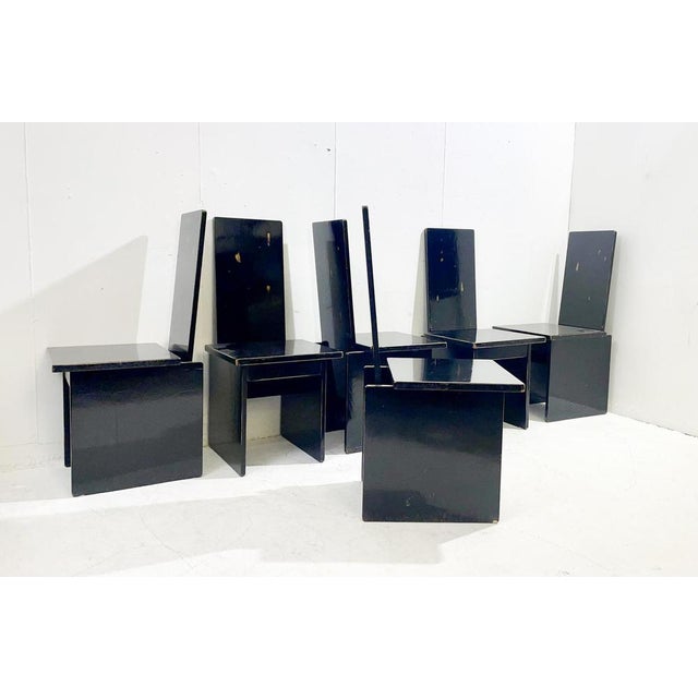 Set of 6 constructivist black wooden dining chairs - Hungary, c.1930.