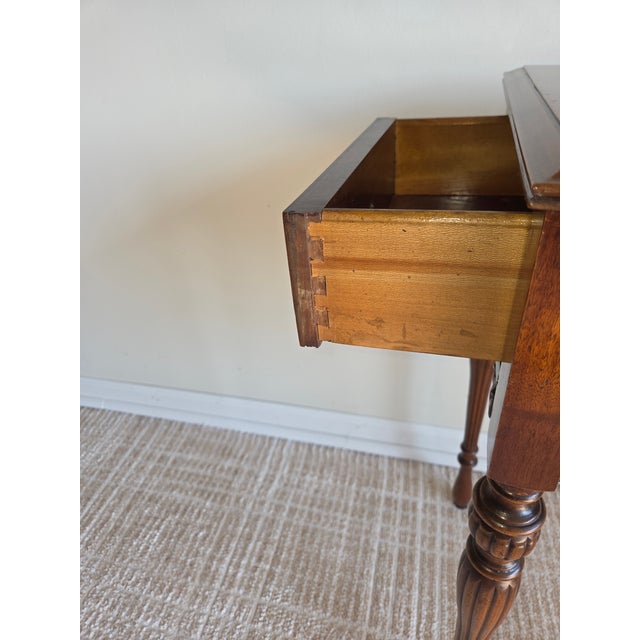 Sheraton Style Mahogany One-Drawer Stand With Burlwood Drawer Front For Sale - Image 10 of 10