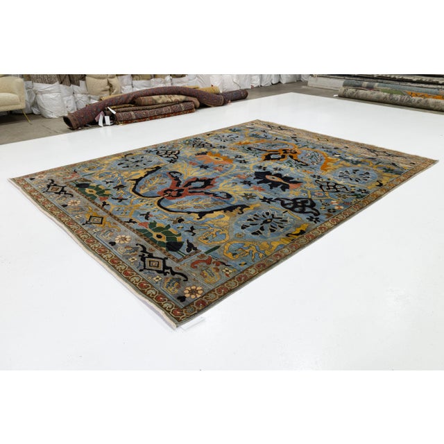 Modern Blue and Gold Bidjar Style Hand-Knotted Wool Rug With Palmette Motifs For Sale - Image 4 of 11