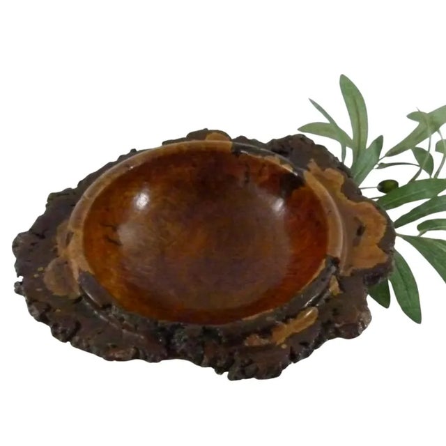 Folk Art Hoyt G. Brown Signed 9" Cherry Burl Bowl | Appalachian Folk Art | Live Edge Wood Bowl For Sale - Image 3 of 11