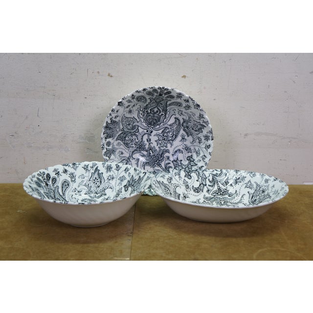 Late 20th Century Johnson Bros Paisley Dinnerware Set Service for 12 Black Transferware Iron - 95 pcs For Sale - Image 11 of 15
