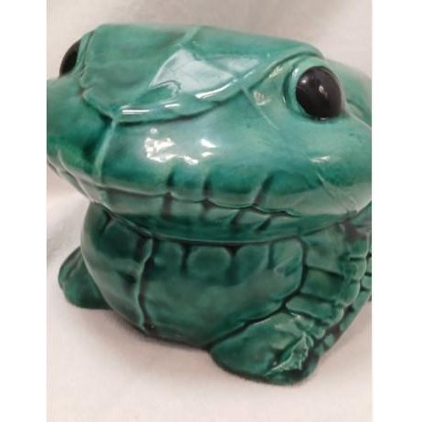 Impressionist Italian 1950s Huge 9" Ceramic Green Bull Frog Garden Pond Pot Decor Whimsical For Sale - Image 3 of 18