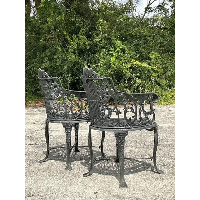 Vintage Regency Cast Iron Lyre Back Chairs - A Pair For Sale - Image 10 of 11