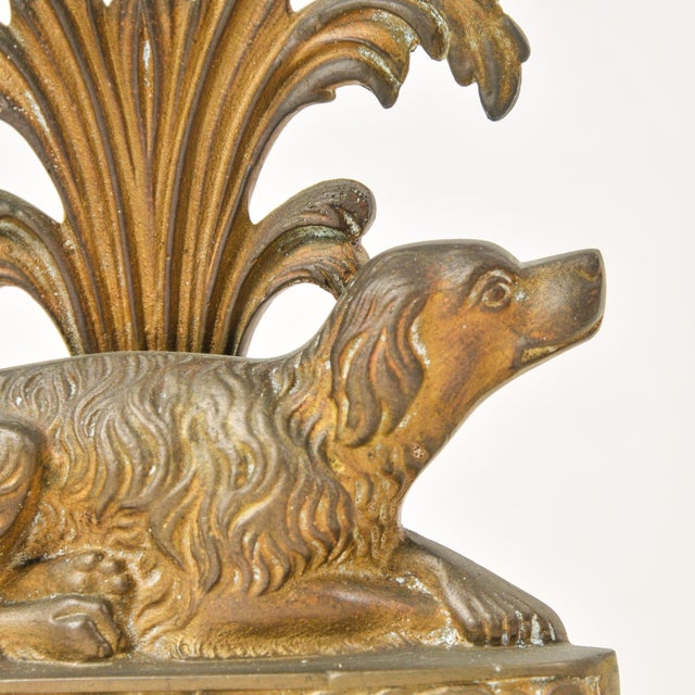 Antique Brass Spaniel Dog Candle Holders With Marble Base and Crystals For Sale - Image 10 of 16