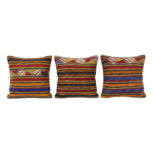 Anatolian Kilim Pillow Cover 15'' X 16'' - Set of Two For Sale
