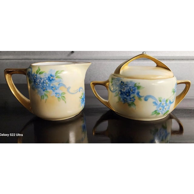 Rosenthal Germany Antique Rosenthal "Donatello" Fine Porcelain Creamer & Sugar Bowl With Lid Set For Sale - Image 4 of 13
