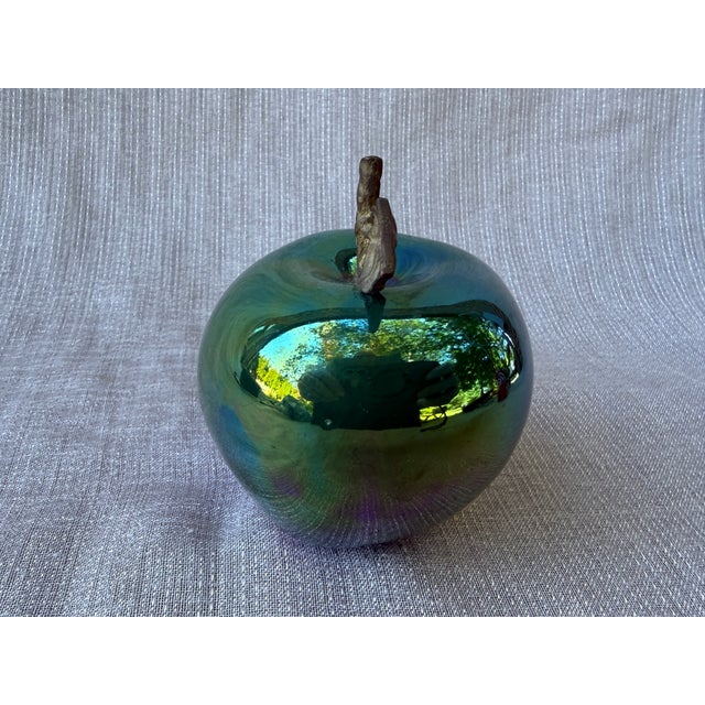 Vintage Artisan Made Green Pottery Apple Sculpture Signed For Sale In New York - Image 6 of 14