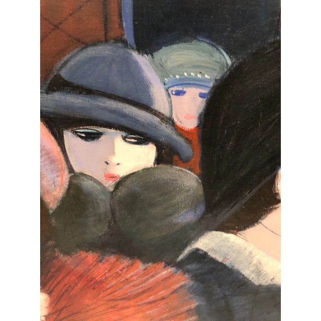 Mid-Century Modern Painting by Charles Levier of Fashionable French Women in Hats For Sale - Image 3 of 10