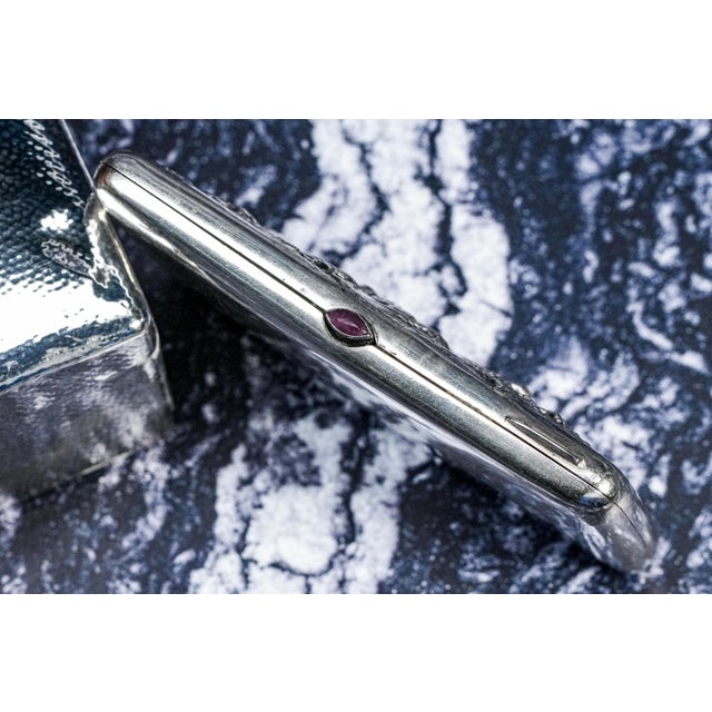 Exceptional Art Nouveau Antique Cigarette Case 875 Sterling Silver Bear Design Ruby Eyes Diamond Accent For Sale - Image 11 of 18