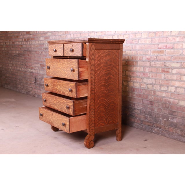 Antique American Empire Quarter Sawn Oak Highboy Dresser, Circa 1900
