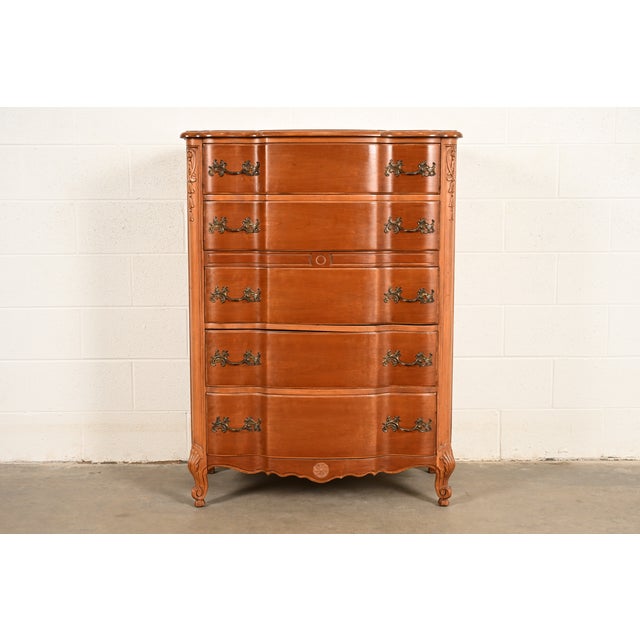 Kent Coffey French Provincial Louis XV Carved Cherry Wood Highboy Dresser, Circa 1960s For Sale - Image 16 of 16
