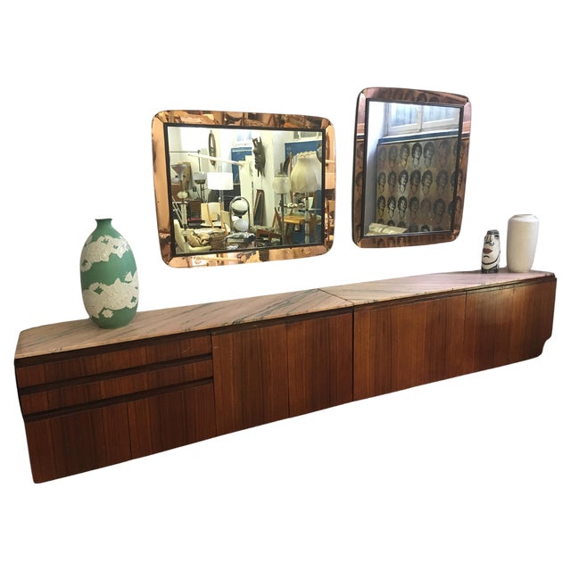 Salon Furniture in Exotic Essences and Pink Marble, Italy, 1980s For Sale