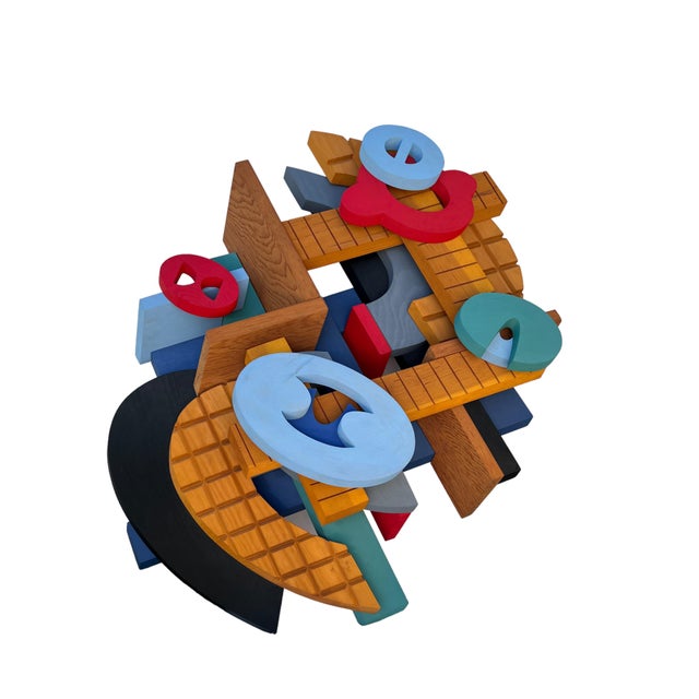 John Okulick, Large Abstract Wood Sculpture Colorful Wooden Painting John Okulick Wall Hanging For Sale - Image 14 of 18