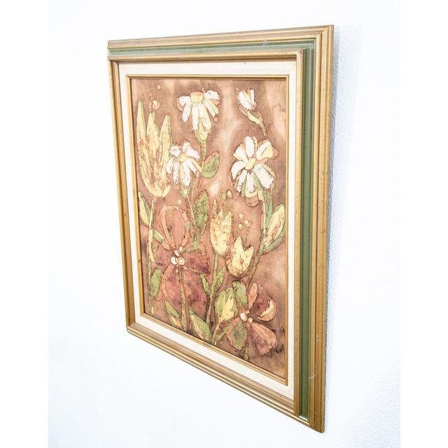 Mid Century Modern Tapestry Floral Batik Fabric Original Art Lenea Flowers MCM For Sale - Image 4 of 12