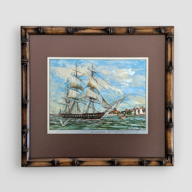 A Pair of Vintage Clipper Ship Color Etch Foil Prints featuring The Mayflower and The Constitution Artist: William R....