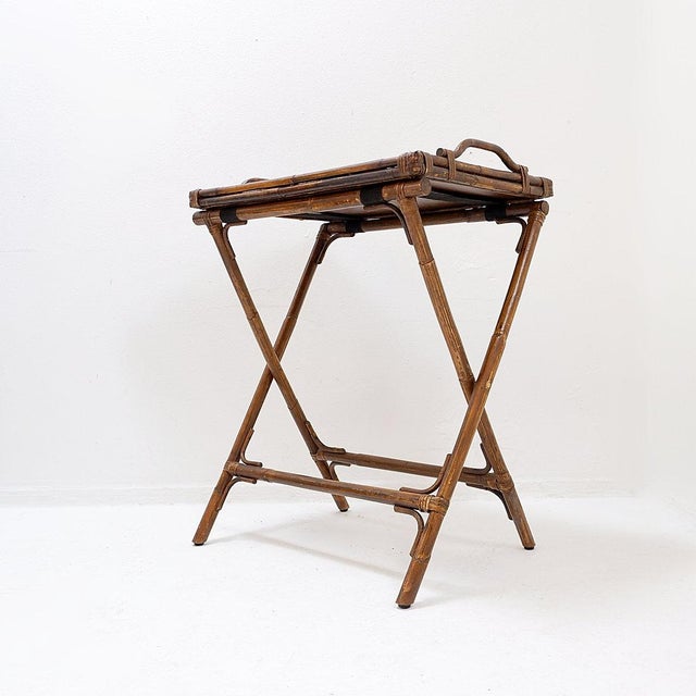 Mid-Century Colonial Style Bamboo Folding Tray Table, 1960s For Sale - Image 11 of 16