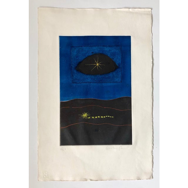 Paint Alistair Grant, Modern British Surrealist Abstract Bold Color Aquatint Etching Print Yellow Eye, c.1960's For Sale - Image 7 of 7