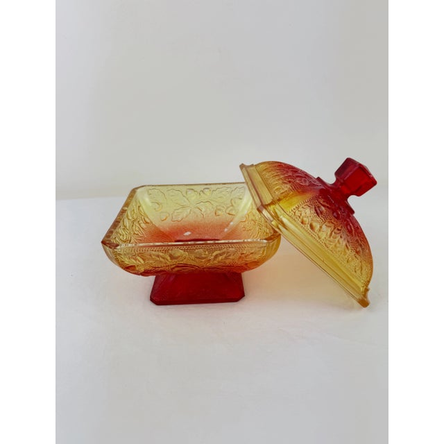 Jeannette Glass Vintage Amberina Acorn and Oak Leaf Candy Dish Vintage MCM candy dish. Amberina red and yellow ombre...