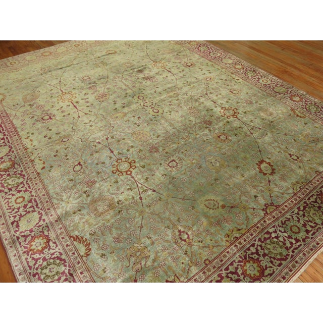 Green Green Background Persian Tabriz Rug rug no.j1615 For Sale - Image 8 of 8