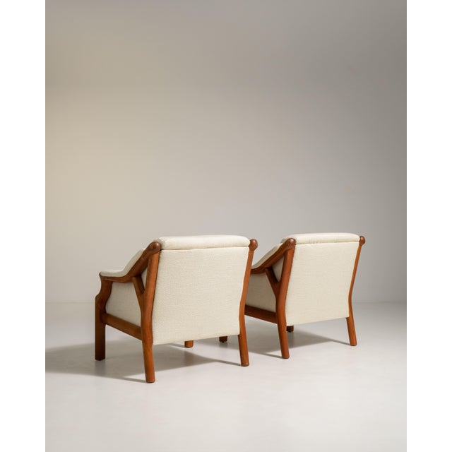 Mid-Century Modern Pair of Danish Modern Bouclé Upholstered Armchairs, Antique, Denmark, Circa 1970 For Sale - Image 3 of 13