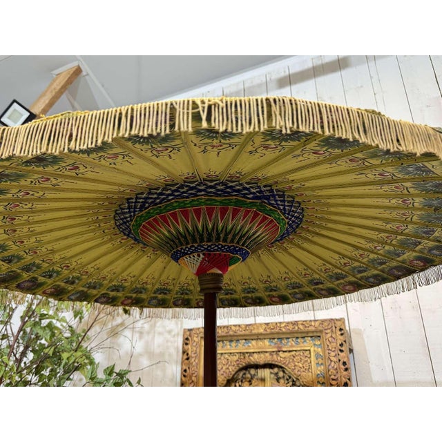Indonesian Parasol in Wallpaper, Wood and Wool, 1950s For Sale - Image 4 of 14