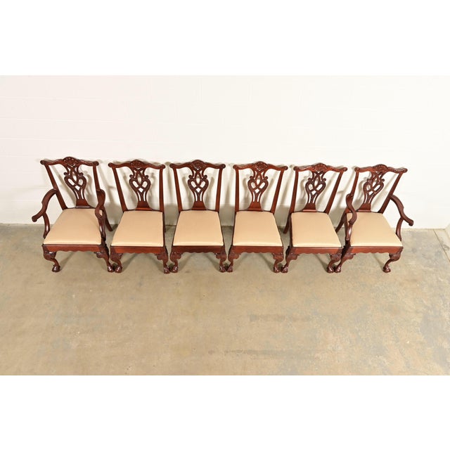 1980s Baker Furniture Chippendale Carved Mahogany Dining Chairs, Set of Six For Sale - Image 5 of 15