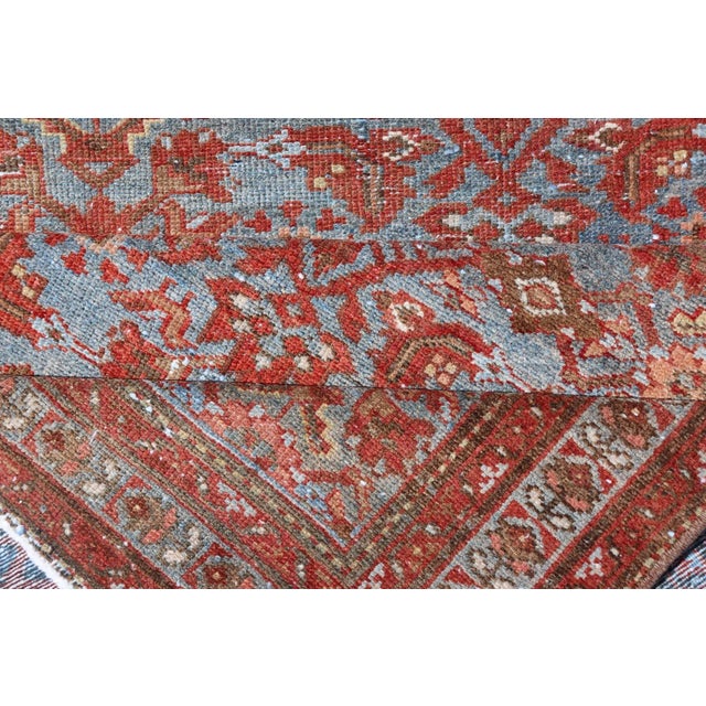 Persian Malayer Runner With Sub-Geometric Design in Blue, Red and Taupe 3.9 X 12.10 For Sale - Image 12 of 13
